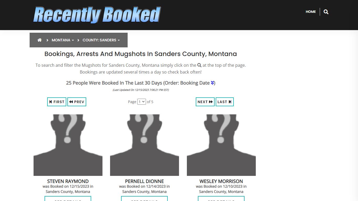 Bookings, Arrests and Mugshots in Sanders County, Montana