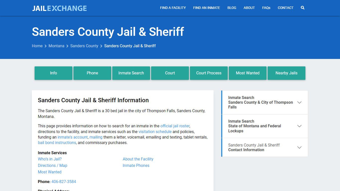 Sanders County Jail & Sheriff, MT Inmate Search, Information