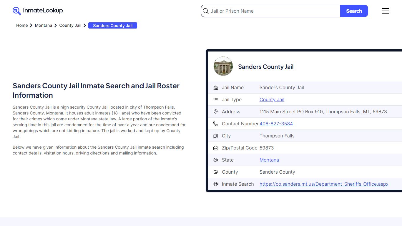 Sanders County Jail Inmate Search and Jail Roster Information